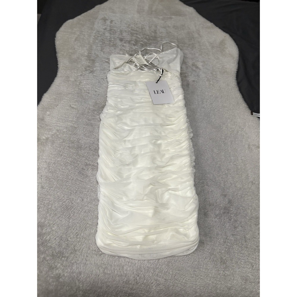 Leau Womens White Ruched Mesh Bodycon Dress‎ Wedding Party Size XL